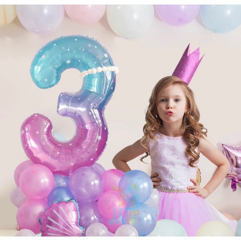 ลูกโป่ง Set 32 ชิ้น ตัวเลขวันเกิด ธีมนางเงือก เจ้าหญิง Princess ลูกโป่งตัวเลข