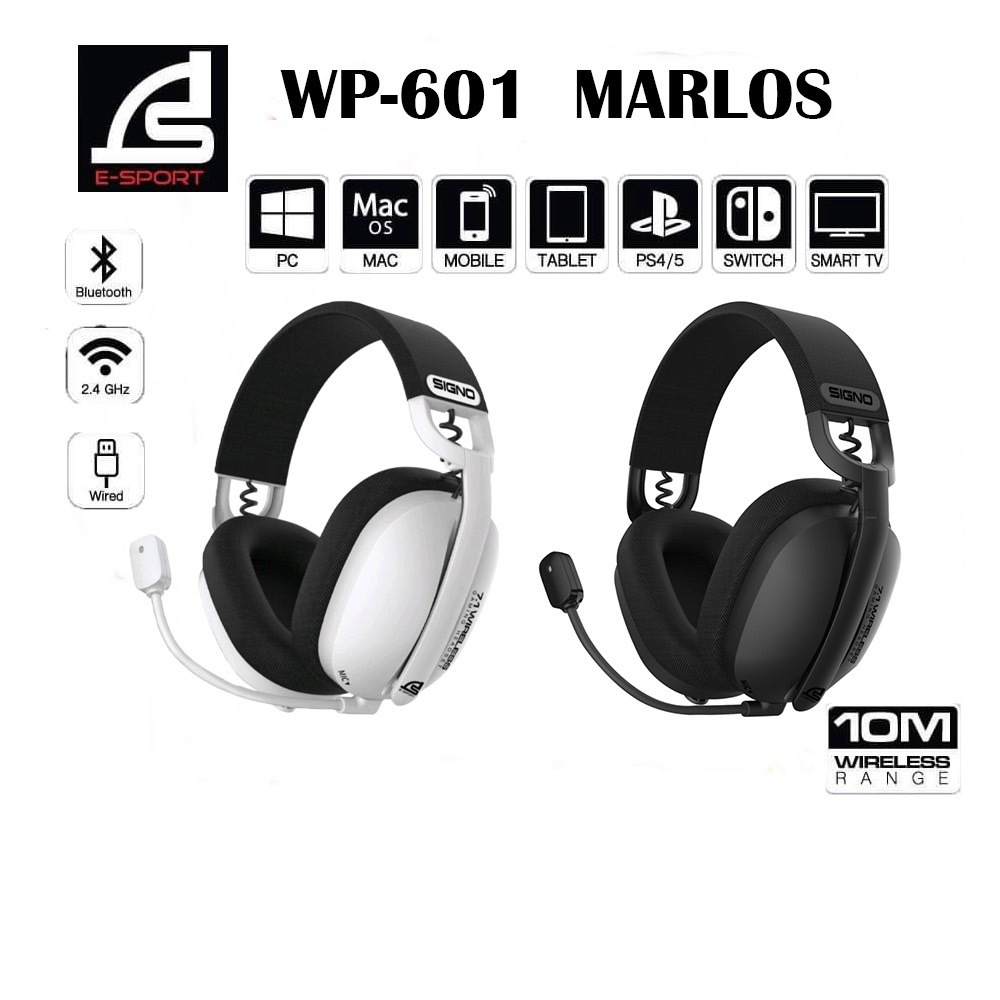 SIGNO WP-601 MARLOS 7.1 SOUND เชื่อมต่อได้3ระบบ หูฟังเกมส์ หูฟังไร้สาย หูฟังบลูทูธ
