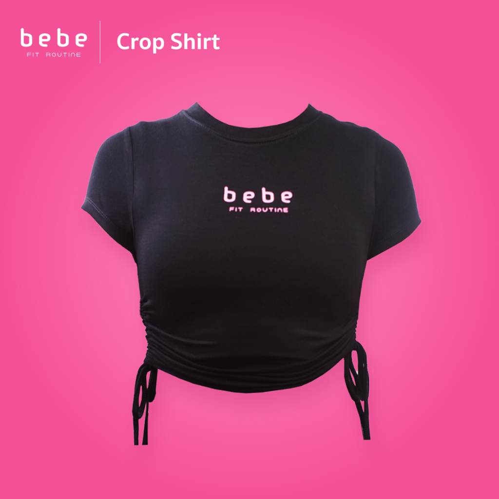 bebe fit routine Crops Shirt : เสื้อครอป เนื้อผ้า Rayon มีความยืดหยุ่นสูง  สวมใส่สบาย(ขาว)