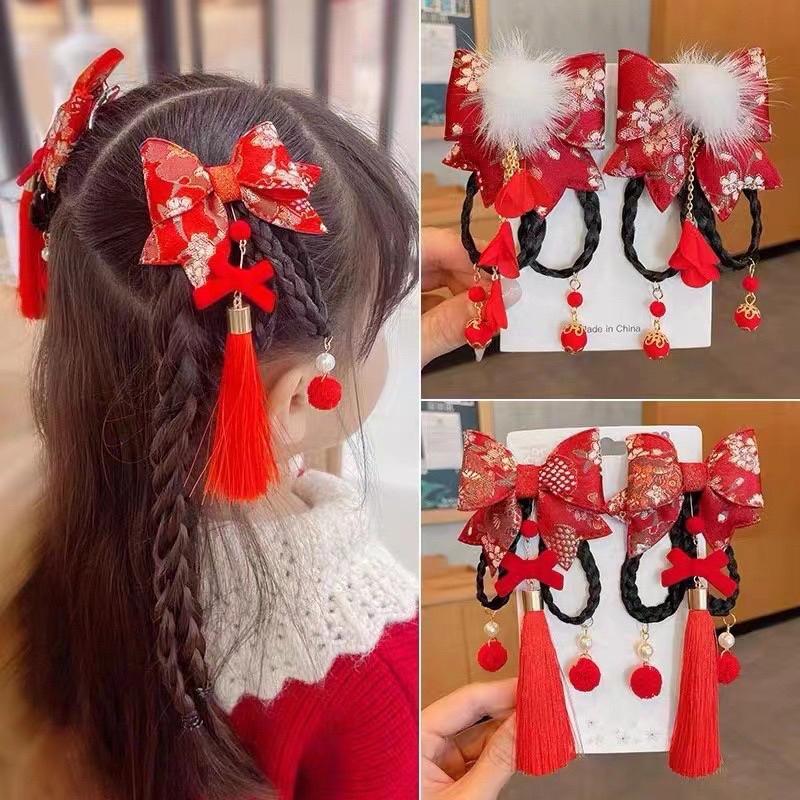 พร้อมส่ง กิ๊บติดผมตรุษจีน กิ๊บติดผมสีแดง เครื่องประดับสไตล์จีน