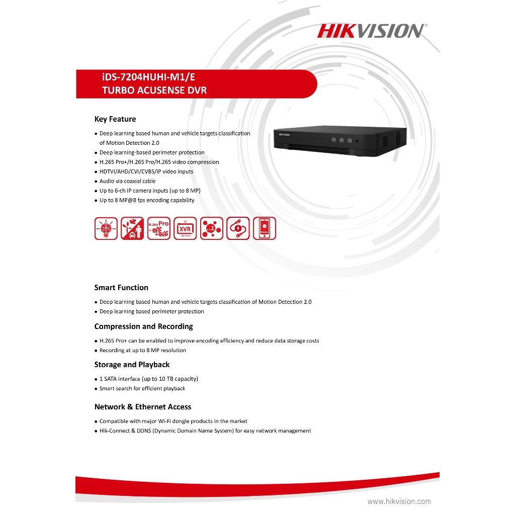 HIKVISION เครื่องบันทึกกล้องวงจรปิด iDS-7204HUHI-M1/E(C) 4 CH รองรับกล้องมีไมค์ BY BILLIONAIRE SECURETECH