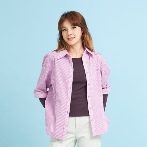 GSP Stephanie เสื้อเชิ้ตแขนสั้น สีชมพูตัดสีขาว(OWS97PI)