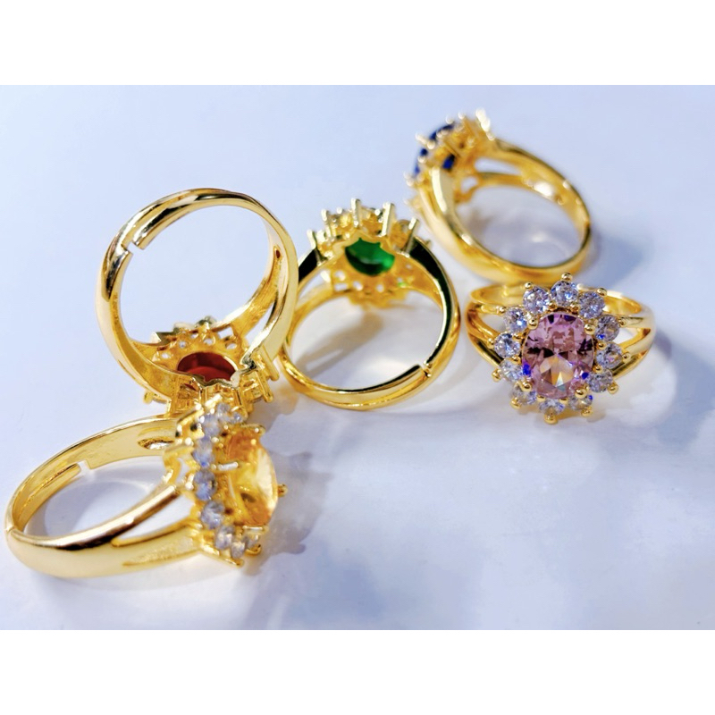 ชุบทอง 24k เครื่องประดับเจ้าสาวในการหมั้นแต่งงานแหวน Rhinestone แหวนเครื่องประดับ ปรับไซซ์ได้