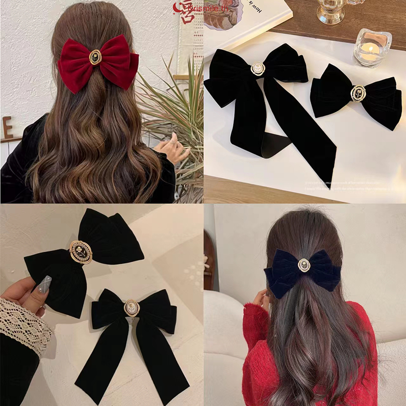 COD-ในไทย💖กิ๊บติดผมใหญ่โบว์ลายดอกกุหลาบผ้ากำมะหยี่สีดำย้อนยุคฝรั่งเศสหรูหราแฟชั่นเครื่องประดับผมสไตล์เกาหลีสำหรับผู้หญิง