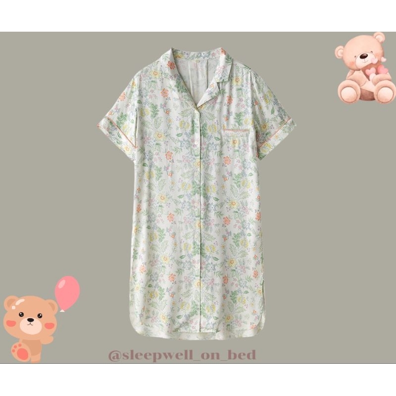 (สินค้าพร้อมส่ง)ชุดเดรสเยื่อไผ่พรีเมี่ยม ลายดอกไม้ สีหวายละมุนมากค่า