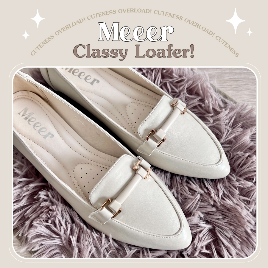 Meeer Classy Loafer รองเท้าคัตชูหัวแหลมทู่ แต่งอะไหล่ด้านหน้า หนังเรียบ ส้นแบน รหัส 660440