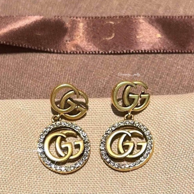 ✨ต่างหู รุ่นG01 ทับห้อยล้อมเพชรสีทองแอนทีคค่ะ