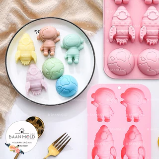 (พร้อมส่ง) แม่พิมพ์ซิลิโคน พิมพ์ช็อคโกแลต วุ้น น้ำแข็ง ขนม เทียนหอม แม่พิมพ์ลายนักบินอวกาศ จรวด 6 ช่อง