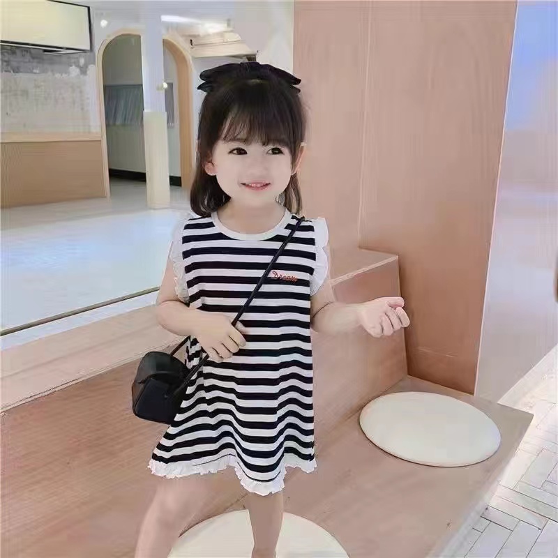 WD6 ชุดเดรสเจ้าหญิงเด็กผู้หญิงลายทางแขนกุดสำหรับชุดเดรสลำลองสำหรับชายหาดเด็กทารกชุดเดรส - รูปที่ 2