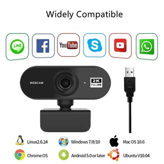 เว็บแคมเครือข่ายสีดํากล้อง USB Full HD 2K USB พร้อม 360 ° ไมโครโฟนแบบหมุนได้สําหรับแล็ปท็อปพีซี