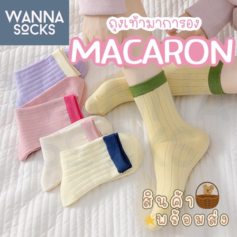 ส่งจากไทย!! ถุงเท้าผู้หญิง สไตล์เกาหลี สีพาสเทล MACARON ถุงเท้าแฟชั่น แนววินเทจ ทำจากผ้าฝ้าย A23