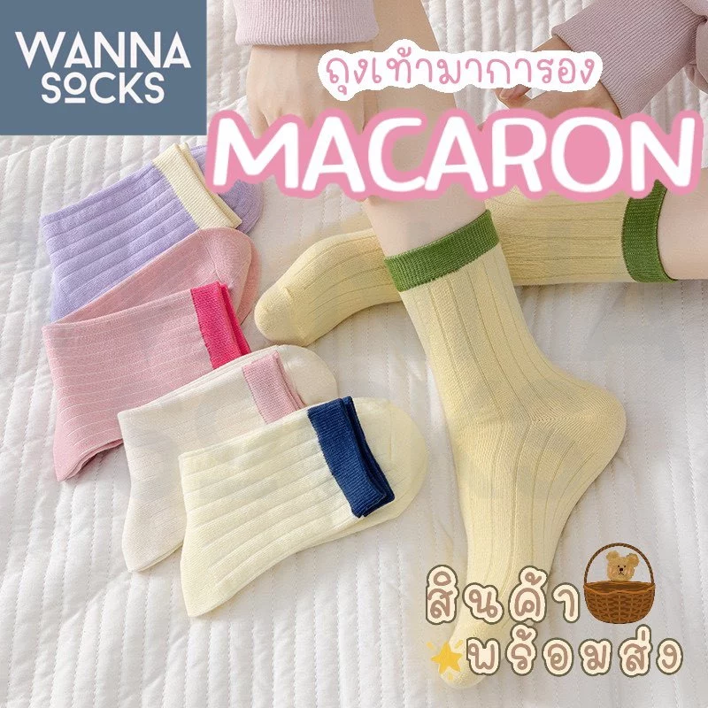 ส่งจากไทย!! ถุงเท้าผู้หญิง สไตล์เกาหลี สีพาสเทล MACARON ถุงเท้าแฟชั่น แนววินเทจ ทำจากผ้าฝ้าย A23