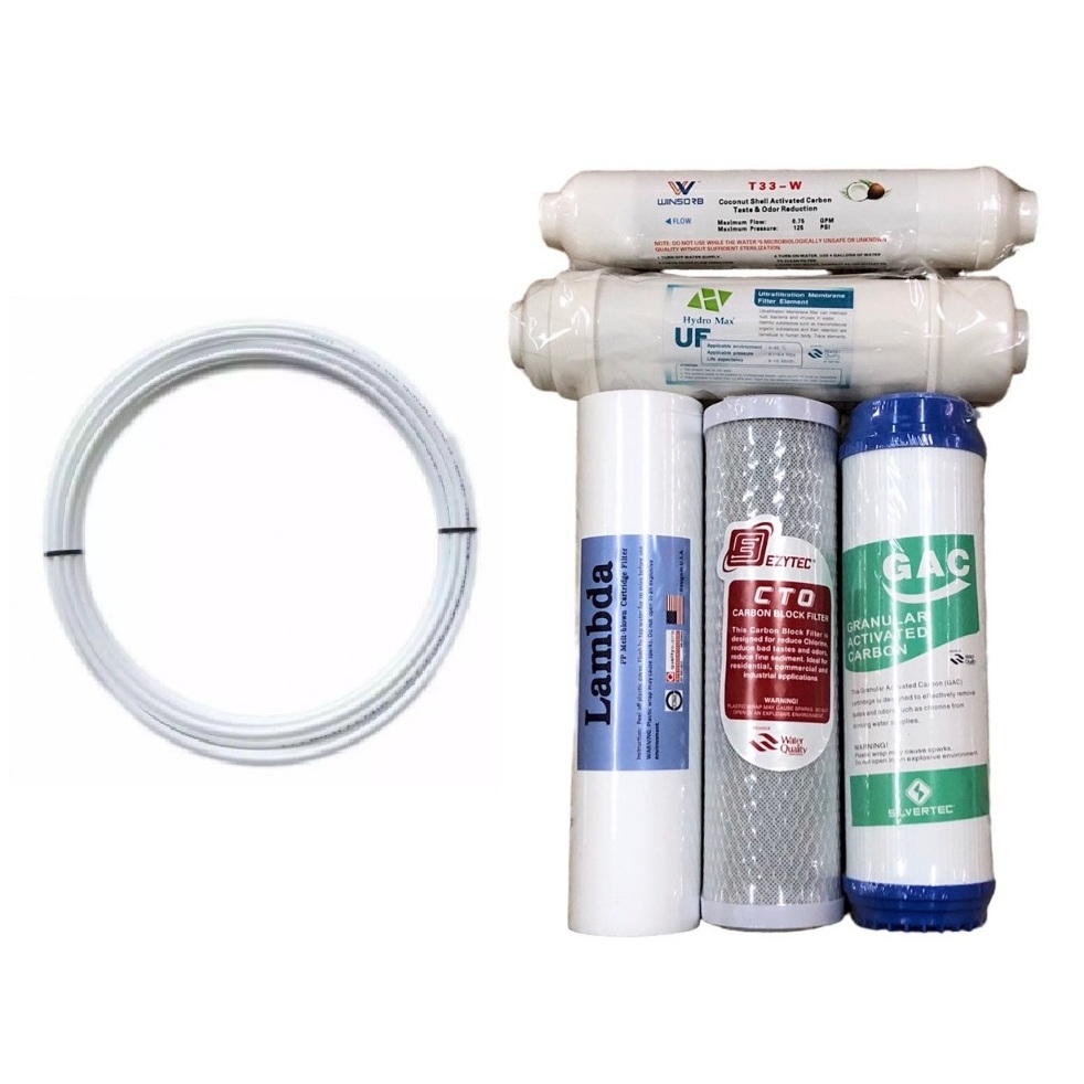 ไส้กรอง UF 5 ขั้นตอน  Post 10" พร้อมสาย PE 2 หุนสีขาว 5 m.