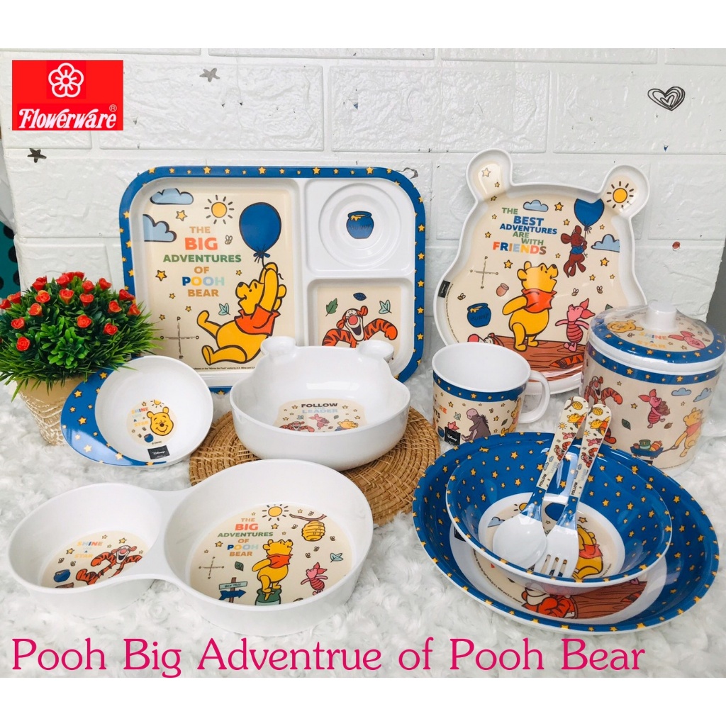ชุดจานชาม แก้วน้ำ ช้อนส้อมเมลามีน Pooh Big Adventrue