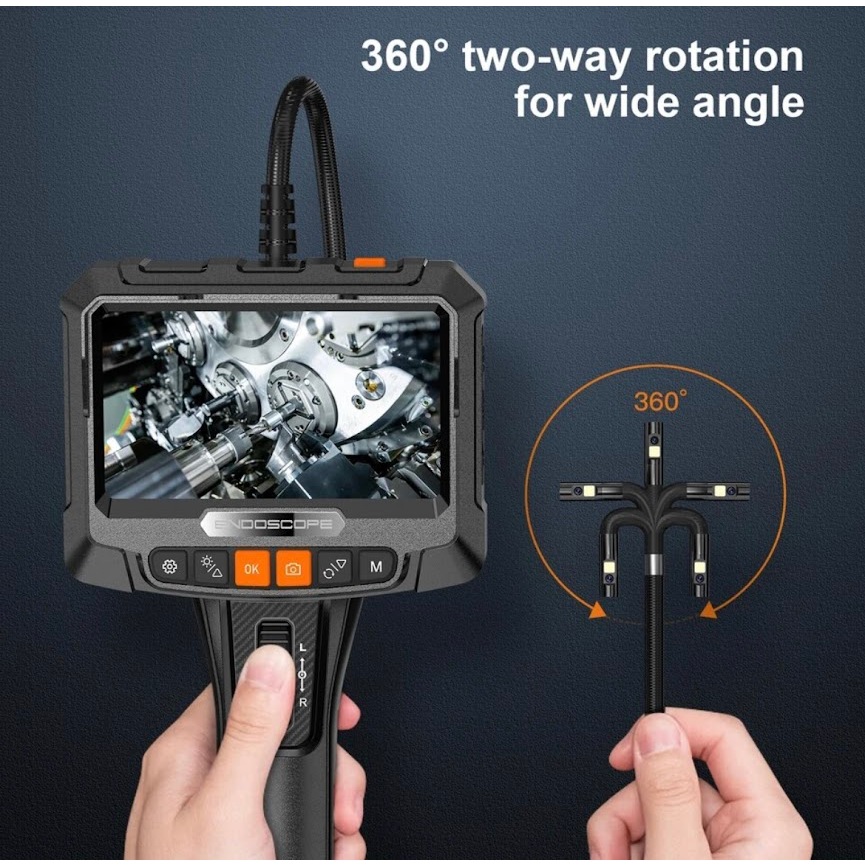 Inskam กล้องเครื่องส่องตรวจพวงมาลัยอุตสาหกรรม360 °แบบสองทางขนาด8มม.เลนส์คู่กล้องงูสำหรับตรวจสอบ5 "หน้าจอ IPSสำหรับรถยนต์