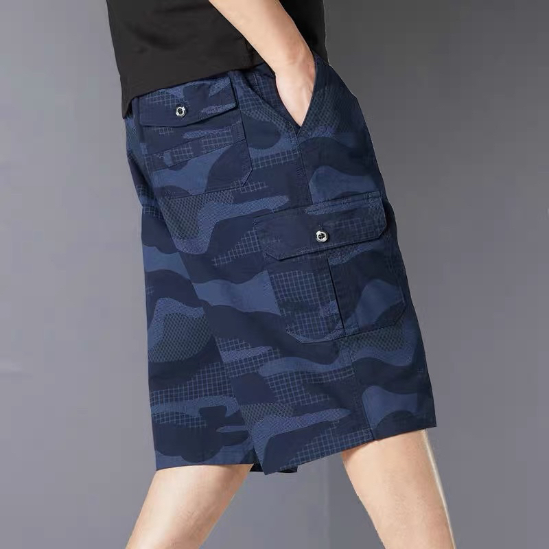 A999#กางเกงขาสั้นยางยืดลายพรางหลายกระเป๋า big size 28-44นิ้ว 100% cotton