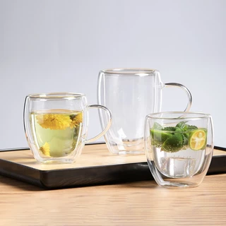 Alechaung แก้วดับเบิ้ลเรเยอร์ แก้วใสสองชั้น Double Wall Glass ใส่ได้ทั้งน้ำเย็น น้ำร้อน แตกเคลมได้