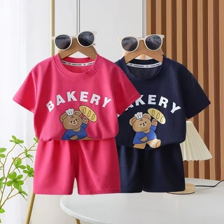 BAKERY05 ชุดเซ็ตเด็ก เสื้อแขนสั้นและกางเกงขาสั้น ชุดเจ้าหมี
