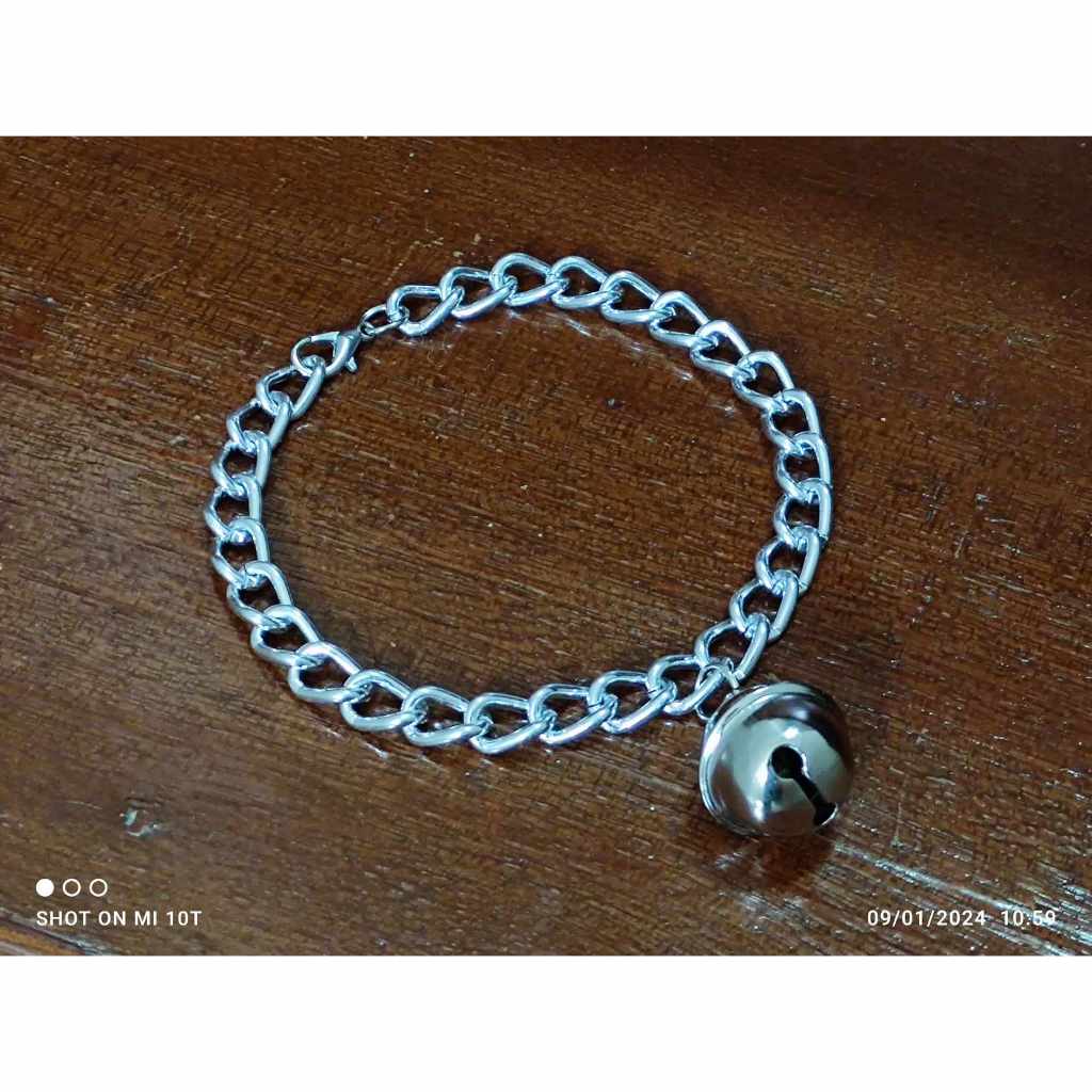 สร้อยคอแมว สร้อยคอหมา ปลอกคอ โซ่อลูมิเนียม สีเงิน รอบคอ 8-18 นิ้ว กระพรวนสีเงิน (LTH-โซ่#29)