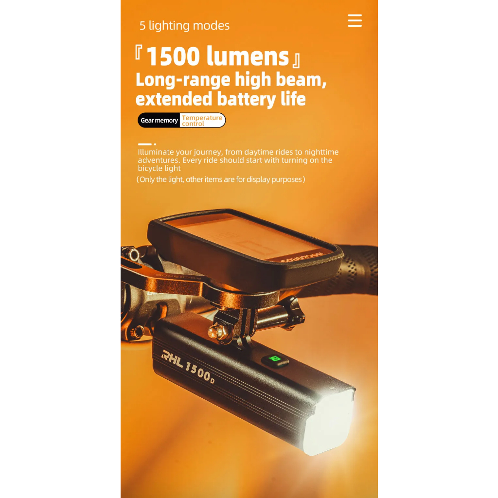 ไฟหน้า ROCKBROS RHL1500 (TYPE-C) 1500 Lumens 24710011001