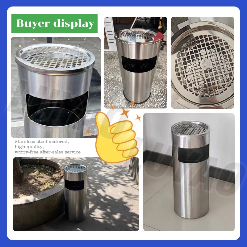พร้อมที่เขี่ยบุหรี่ ถังขยะสแตนเลส ถังขยะ ทรงกระบอกสูง ถังขยะทรงสูง stainless steel bin garbage bin สะดวกในการดับหัวบุหรี - รูปที่ 6