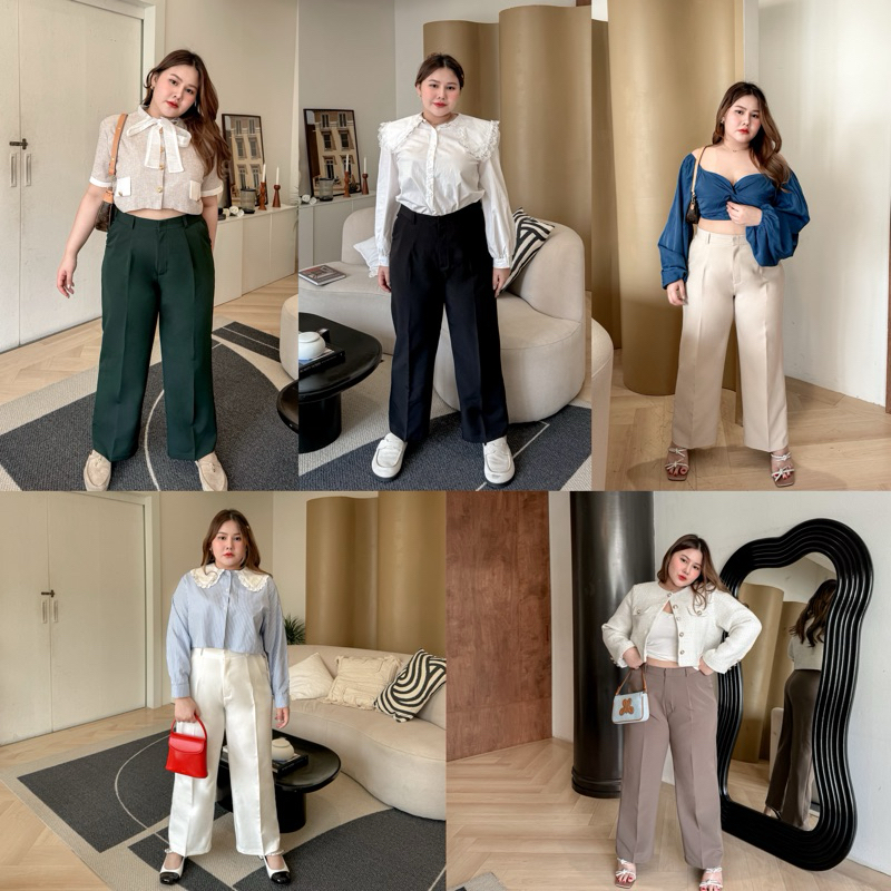 Pudding pants กางเกงขายาวเอวสูงผ้า เอว 32-40 - merry house