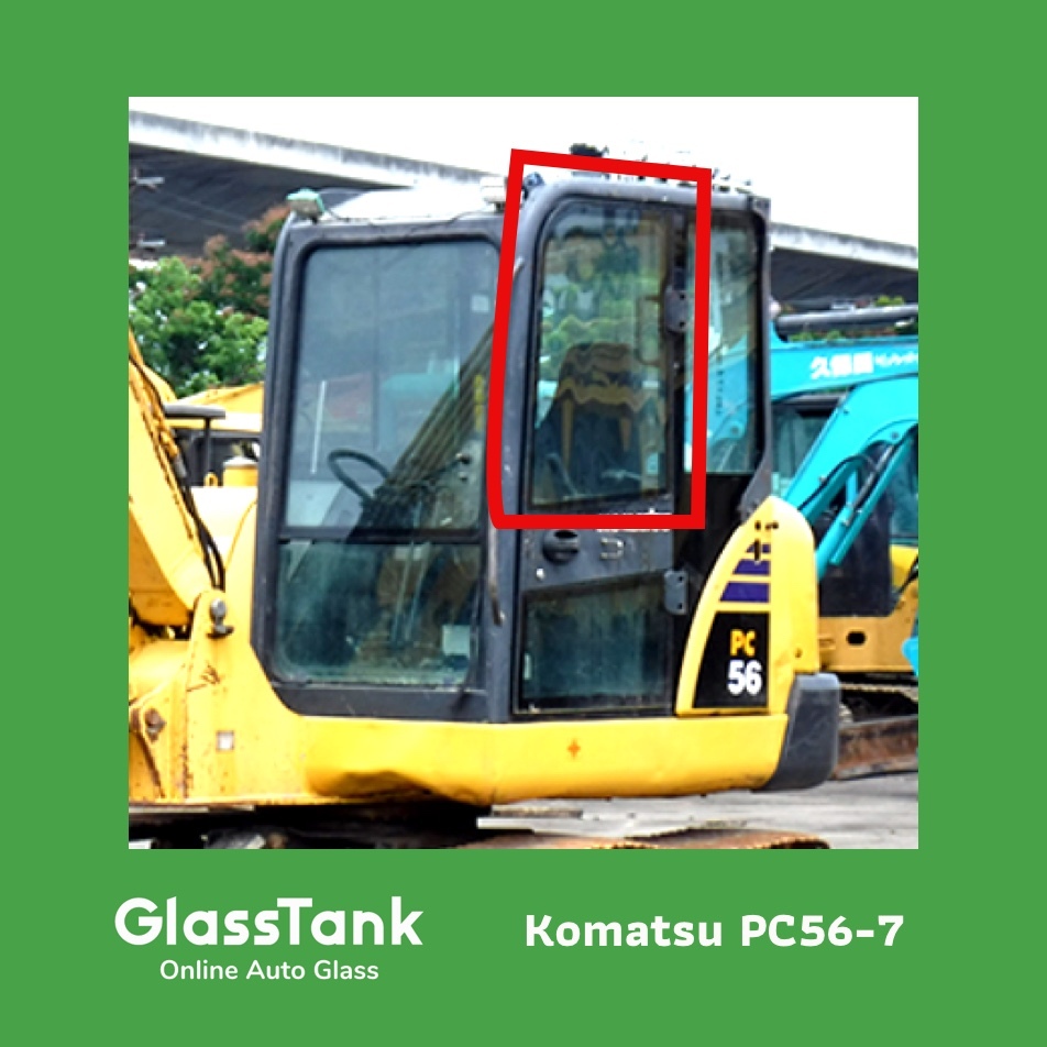 กระจกประตูซ้ายแผ่นบน โคมัตสุ Komatsu PC56-7 กระจกแม็คโคร