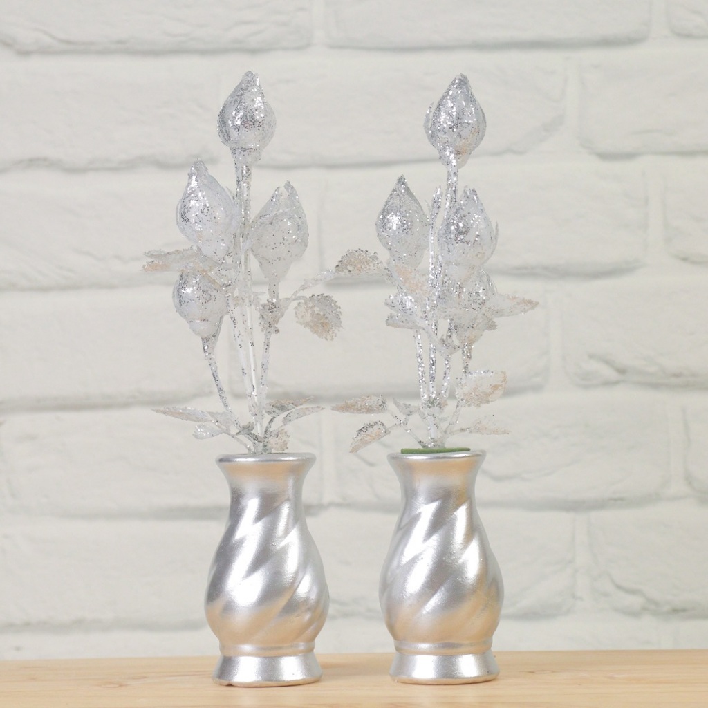 [พร้อมส่ง]✅ถูก ส่งเร็ว🔥แจกันไหว้พระงานไทย เซตคู่ ดอกบัวเงินบัวทอง ดอกไม้ประดิษฐ์ ดอกไม้ไหว้พระ ดอกไม้ปลอม - รูปที่ 4