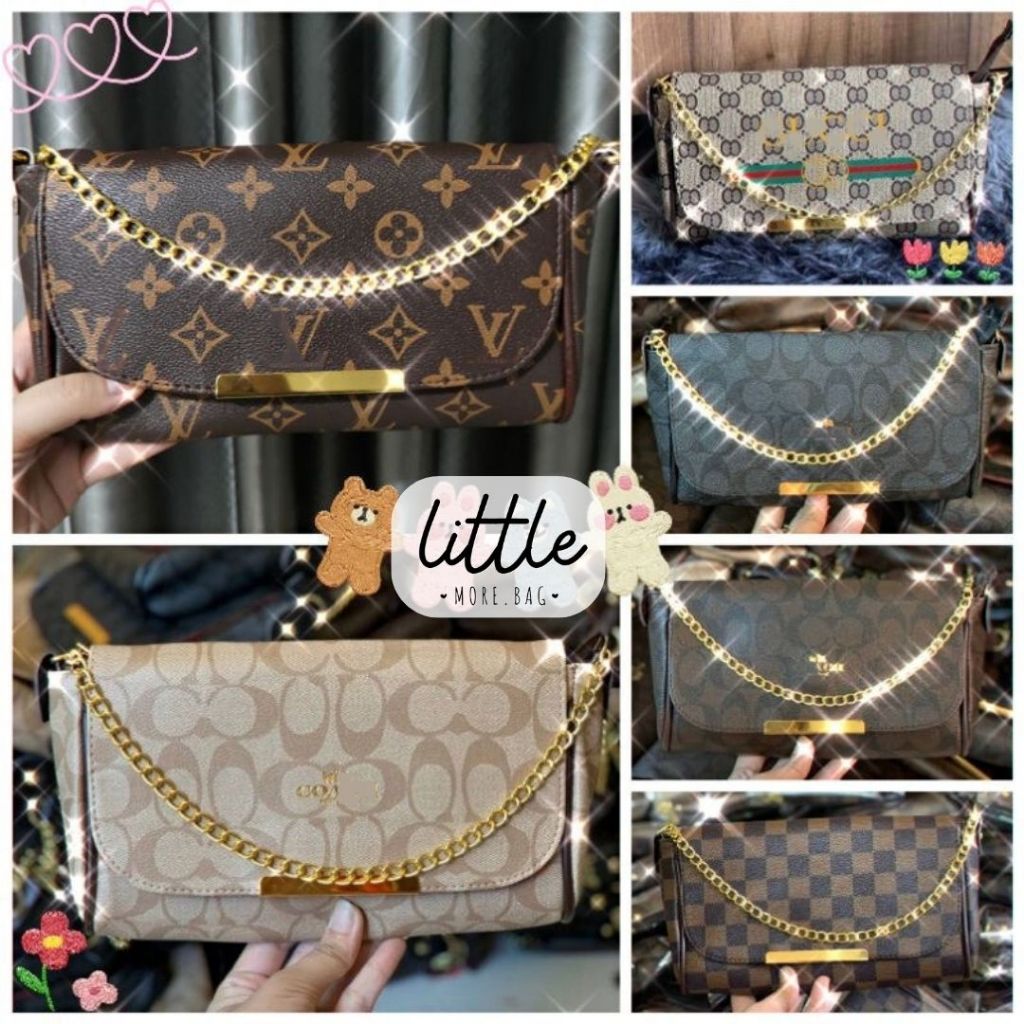 พร้อมส่ง กระเป๋าสะพายข้าง กระเป๋า L C สายโซ่ หนังดีมาก มีสายยาวปรับระดับได้