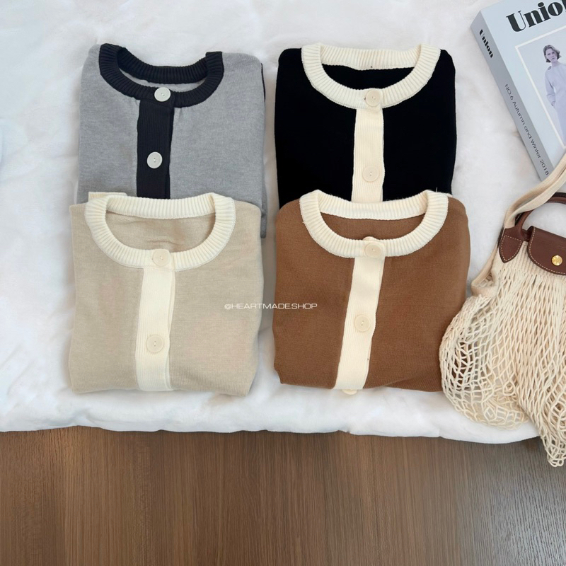 (A55) Milli Top (สินค้าพร้อมส่ง) เสื้อไหมพรม ผ้านุ่มนิ่ม กระดุมหน้าตัดขอบสี