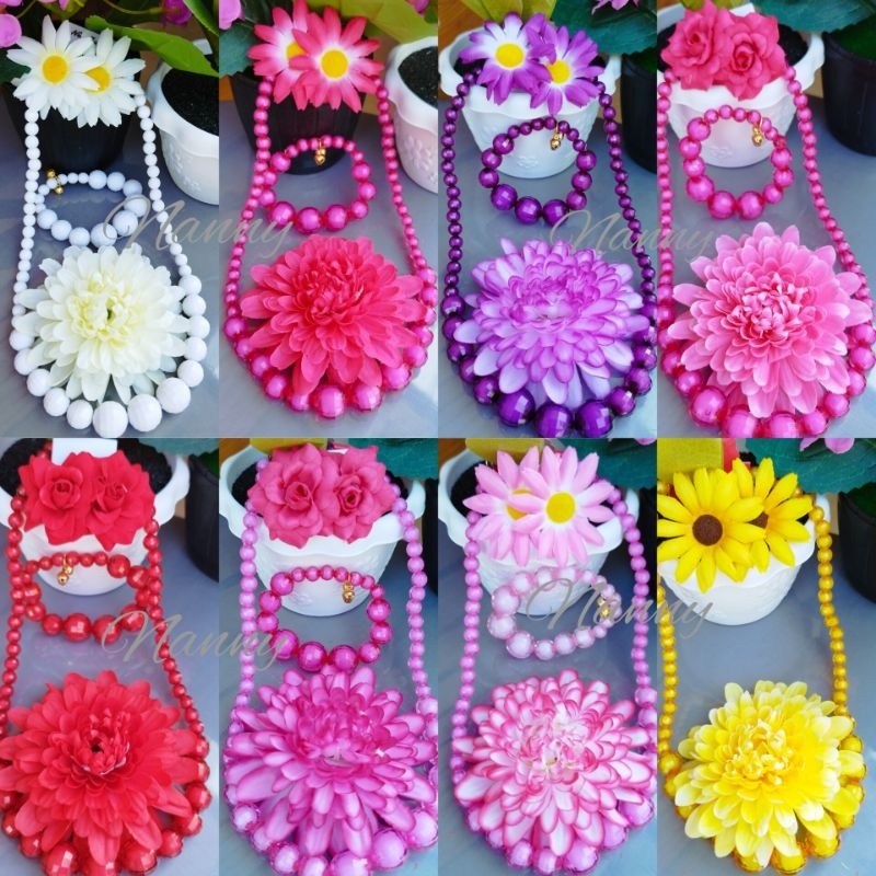 [[เซตดอกไม้ทองกวาว4ชิ้น]]สร้อย ต่างหู ข้อมือ กิ๊บดอกเบญจมาศ