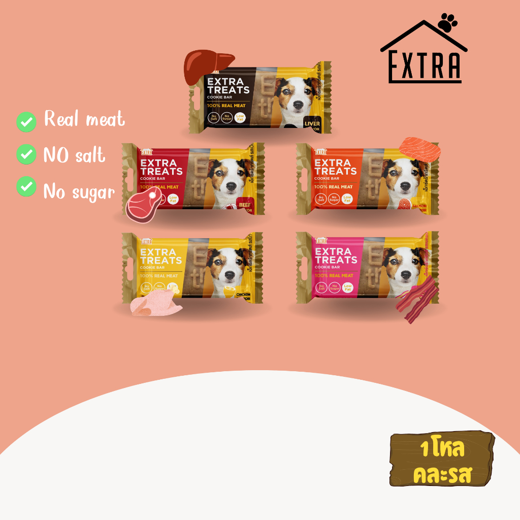Extra Treats คุกกี้สุนัข ไม่เค็ม ไขมันต่ำ แพคโหล 400 บาท