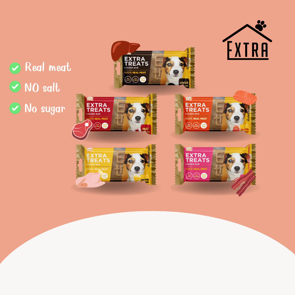 Extra Treats คุกกี้สุนัข ไม่เค็ม ไขมันต่ำ 80g.