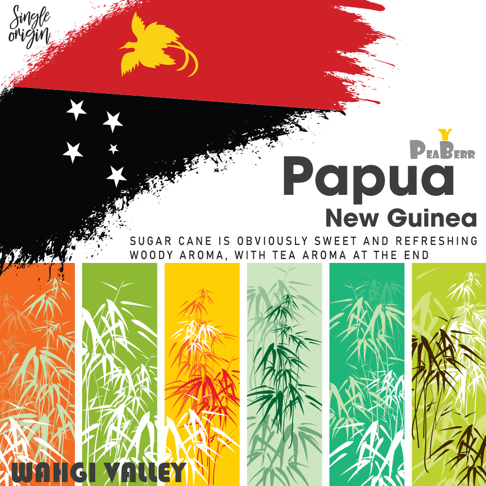 เมล็ดกาแฟ PAPUA NEW GUINEA ( PEABERRY ) WAHGI VALLEY " SUGAR CANE " (คั่วอ่อน) ขนาด 100g