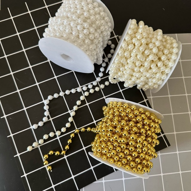 มุกเส้นไข่ปลา ขนาดเม็ด 8 มิล [ ยกม้วน 10 เมตร] สินค้ามีสต๊อกพร้อมส่ง เส้นมุก DIY ตกแต่ง ของขวัญ มุกเส้นตกแต่โบว์