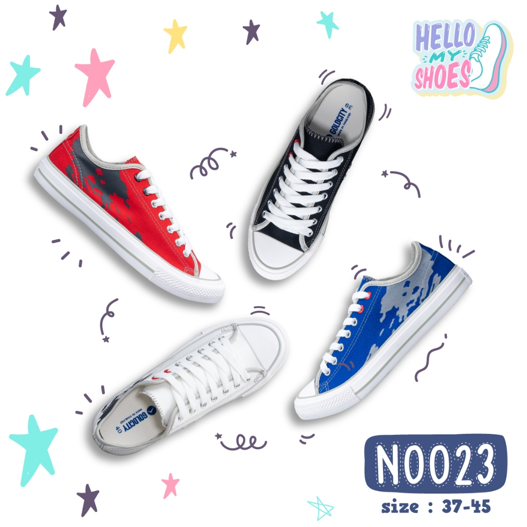 รองเท้าผ้าใบผูกเชือก พื้นยางพารากันลื่น รุ่น NO023 สินค้าตรงปก จัดส่งไว แท้100%