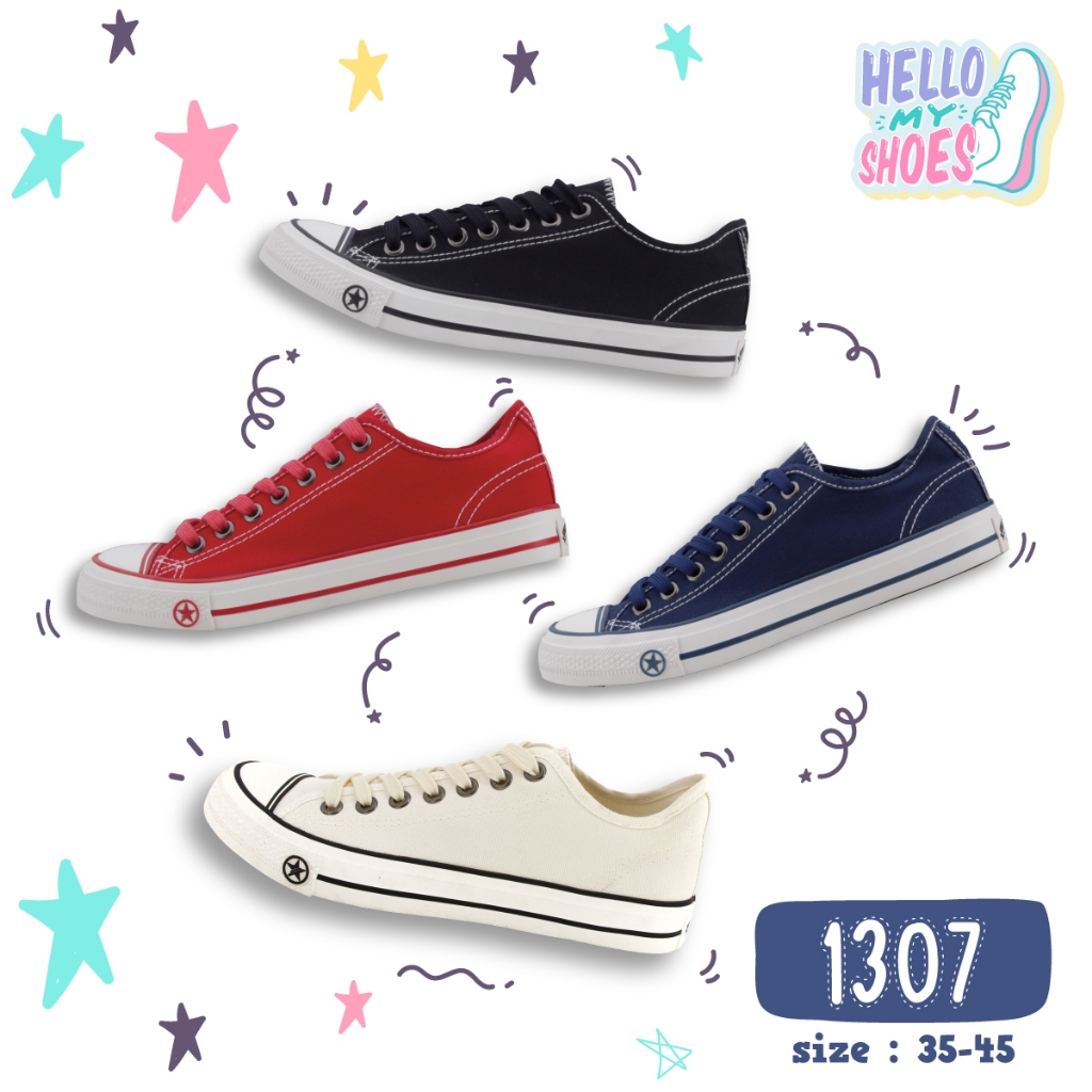 รองเท้าผ้าใบผูกเชือก พื้นยางพารากันลื่น รุ่น 1307 สินค้าตรงปก จัดส่งไว แท้100%
