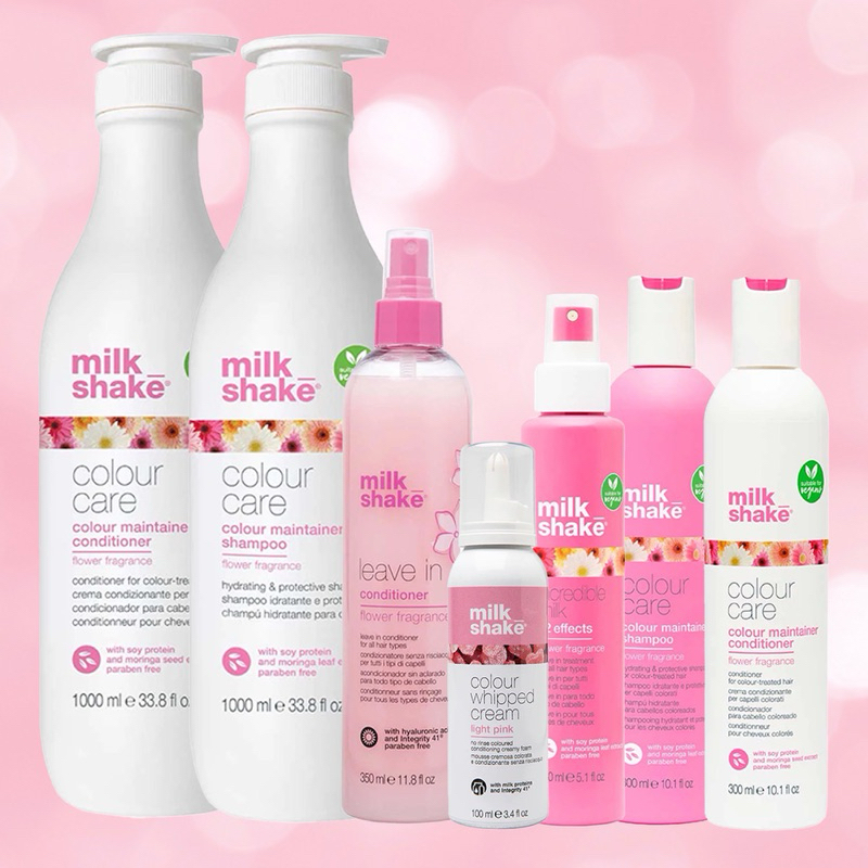 MILK SHAKE COLOR MAINTAINER FLOWER 150 300 350 1000 ML.สำหรับผมทำสีที่ต้องการบำรุงเป็นพิเศษ ตอบโจทย์สาย VEGAN โดยเฉพาะ