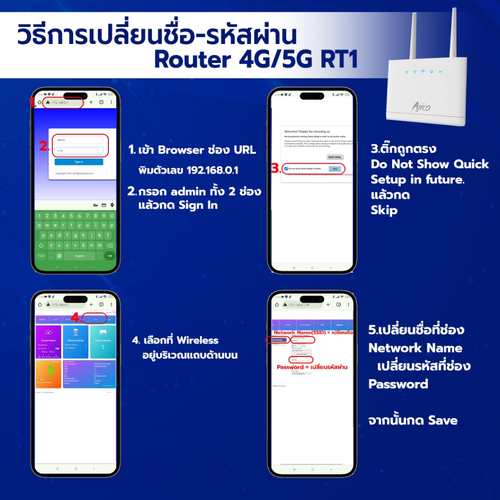 AJIKO RT1 เราเตอร์ใส่ซิม 4G 5G ตัวปล่อยสัญญาณWiFi 150Mbps รองรับซิมทุกเครือข่าย ซิมเทพ เสียบใช้เลย