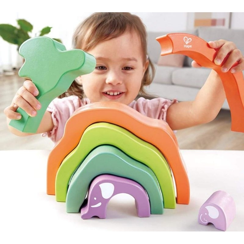 Hape - Hape STACK BLOCKS ของเล่นบล็อกศิลปะเรียงซ้อนรูปทรงพิเศษ!  ในธีม "ช้างในป่า" 🐘 และ "หมีขั้วโลก