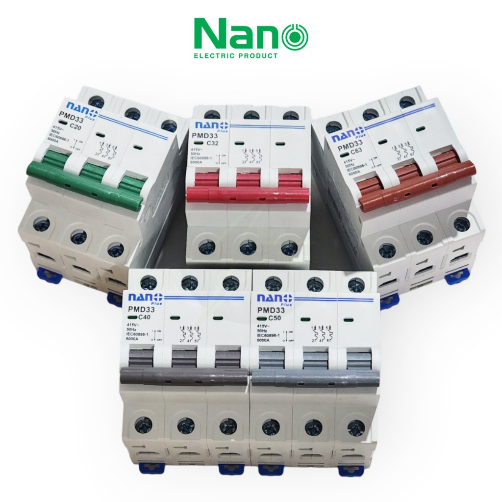 Nano เบรกเกอร์ 3P 3 เฟส  380VAC ตัวเลือก 16A, 20A, 32A, 40A, 50A, 63A แบบเกาะราง