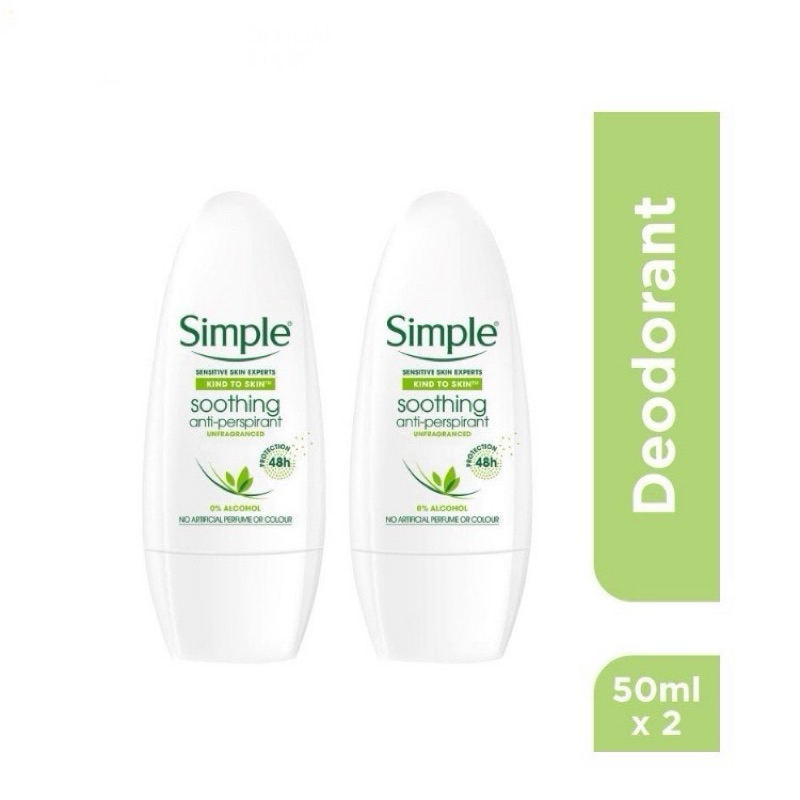 ของแท้พร้อมส่ง แพ็คคู่ Simple Anti-Perspirant Roll-On 45ml (Pack of 2) exp.2026