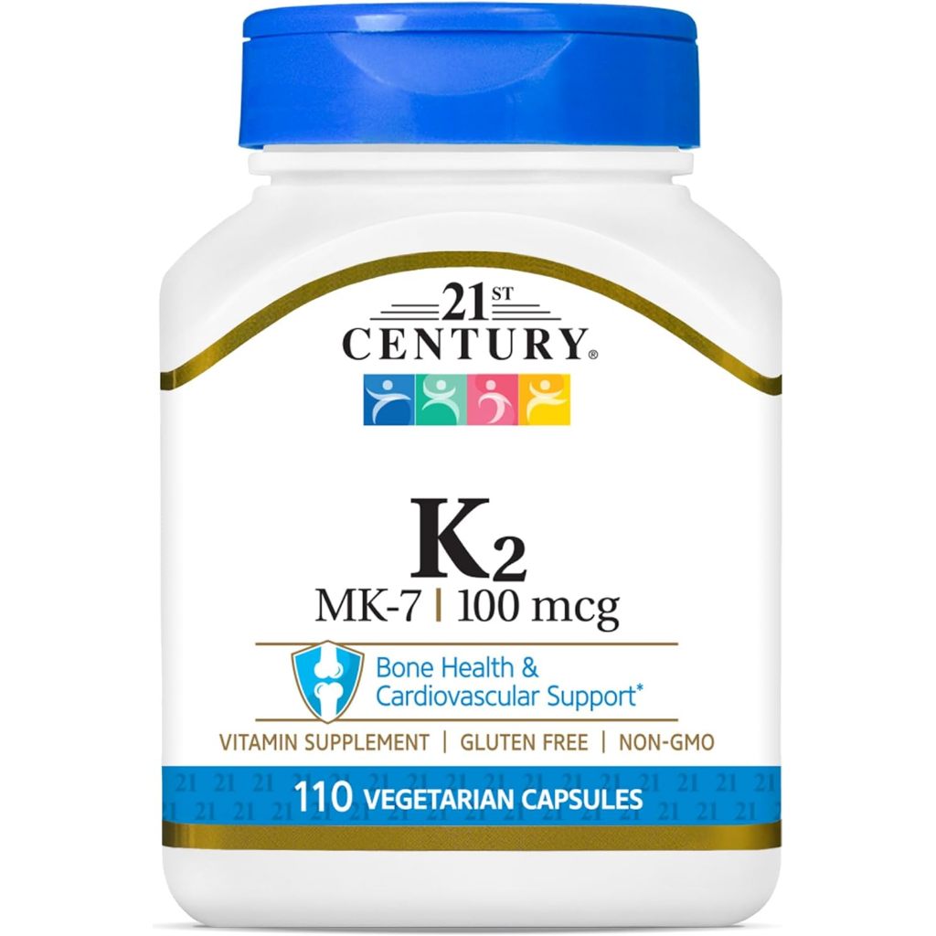 21st Century Healthcare Vitamin K2 (MK-7) 100 mg Vegetarian Capsules, 110 Count