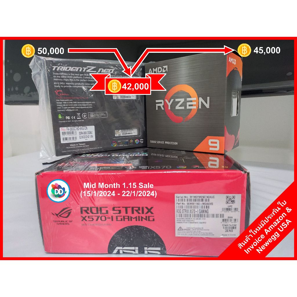PC Set : AMD Ryzen 9 5950X + Asus ROG Strix X570-I Gaming + G.Skill Trident Z Neo 64GB DDR4 3600 (16-22-22-42)