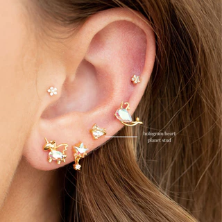 earika.earrings - hologram heart planet stud ต่างหูแป้นทับรูปดาวเสาร์โฮโลแกรม มี 3 สี เงินแท้ เหมาะสำหรับคนแพ้ง่าย