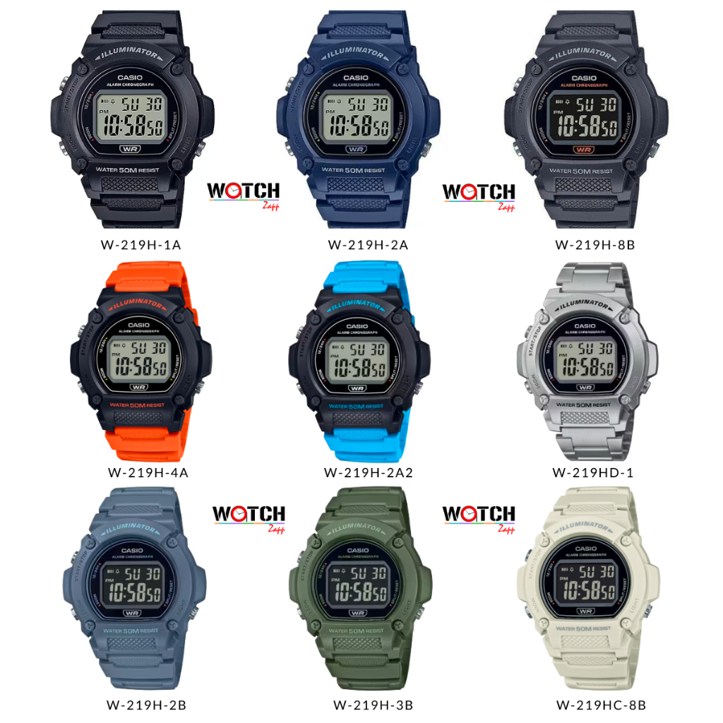 Casio Standard Digital   W-219H W-219HD นาฬิกาข้อมือผู้ชาย W-219H-1A ,W-219H-2A ,W-219H-8B