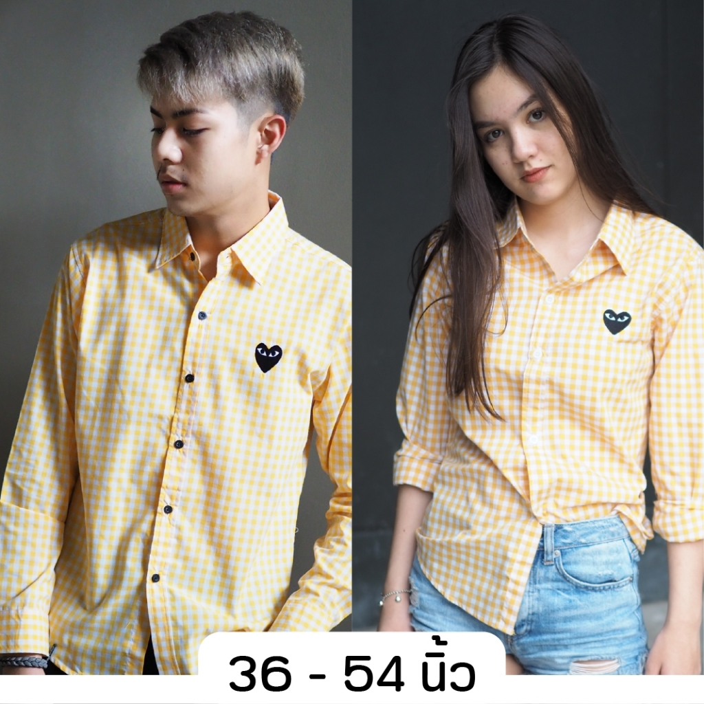 takayay brand เสื้อเชิ้ต ลายสก๊อต เหลืองกลางใจดำ 36-54 นิ้ว