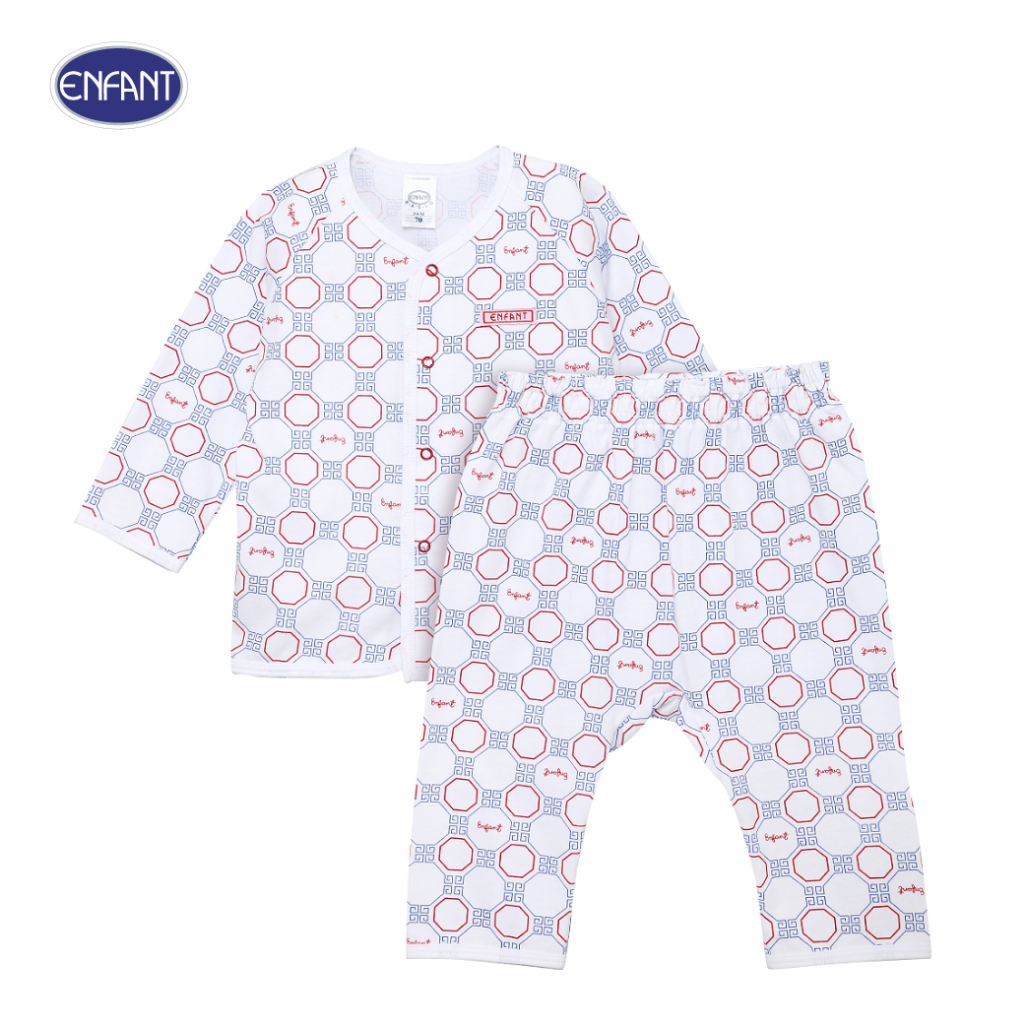 ENFANT (อองฟองต์) ชุดเสื้อกระดุมเด็กแขนยาว + กางเกงขายาว ลายกังไส ผ้าคอตตอน 100% สำหรับเด็กอายุ 3-6 เดือน