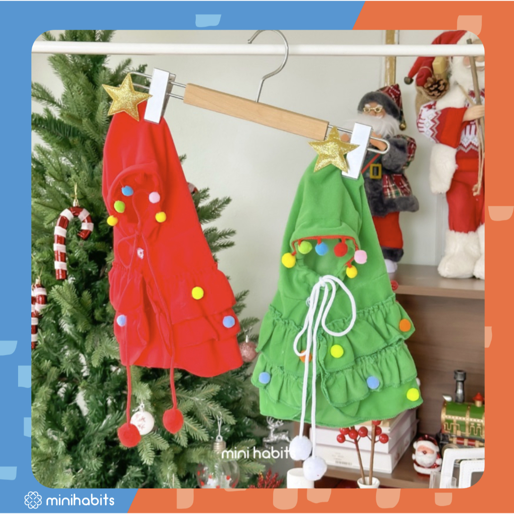 [ พร้อมส่ง] หมวกสำหรับสัตว์เลี้ยง ทรงต้นคริสต์มาส Happy Christmas Tree Shawl หมวกคริสต์มาสแมว หมา