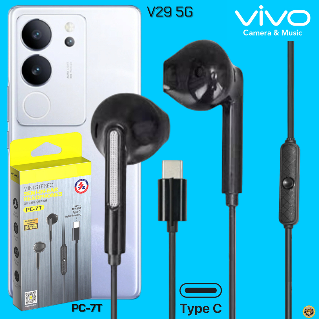 หูฟัง สมอลทอล์ค VIVO Type-C ไทป์ซี สำหรับ วีโว่ V29 5G รูปทรงสวยงาม สวมใส่สบาย เสียงดี เบสนุ่ม ตัดเสียงรบกวน 7T
